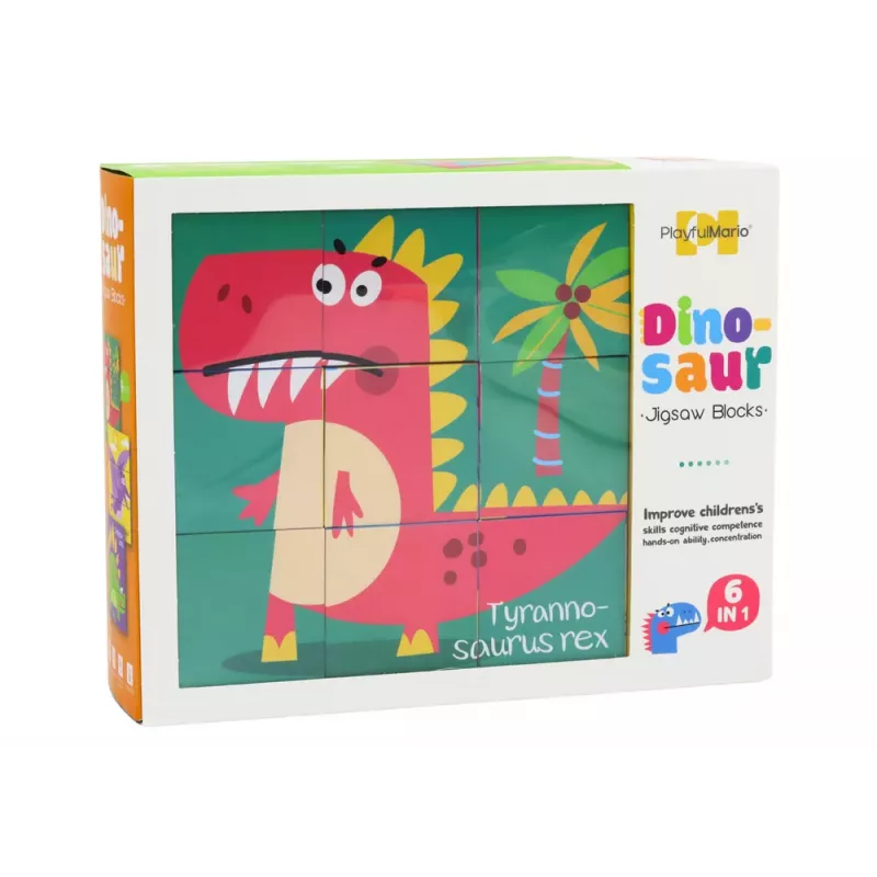 LEAN TOYS Educational Puzzle 6in1 Blocks Puzzle Cubes 6 Pictures Dinosaurs 9 El.