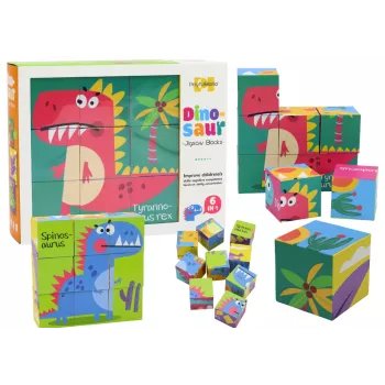 LEAN TOYS Educational Puzzle 6in1 Blocks Puzzle Cubes 6 Pictures Dinosaurs 9 El.