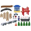 LEAN TOYS Wooden Railway Track Train Set su Policijos Stotimi ir Tiltu 3.2m 75 dalių