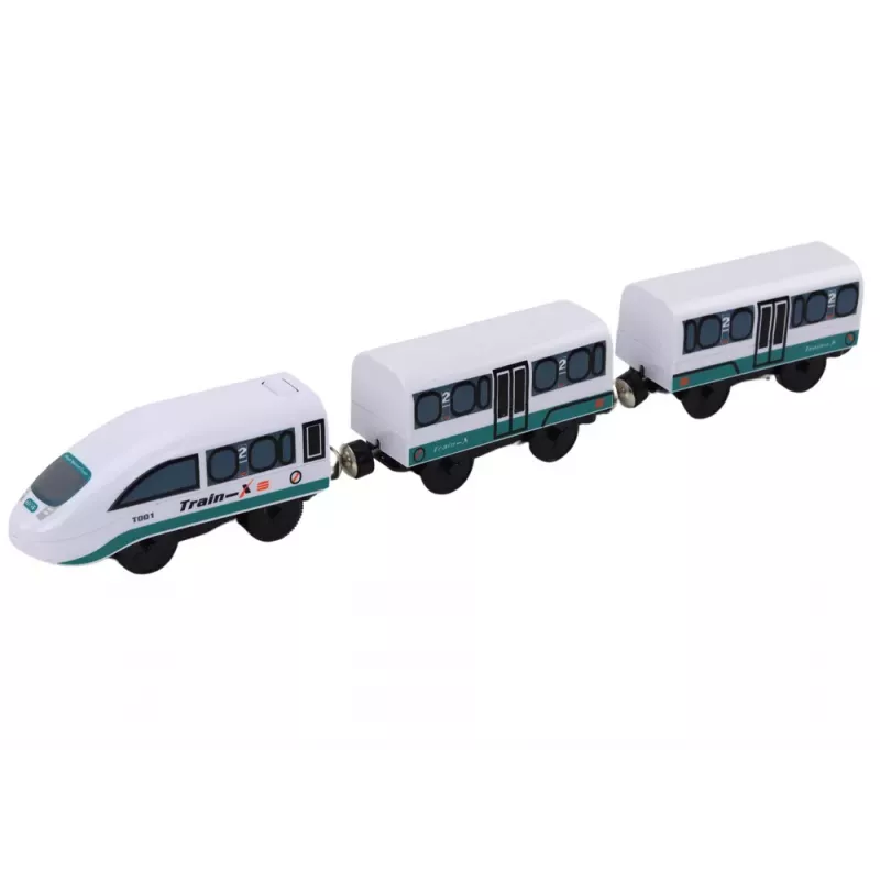 LEAN TOYS Wooden Railway Track Train Set su Policijos Stotimi ir Tiltu 3.2m 75 dalių