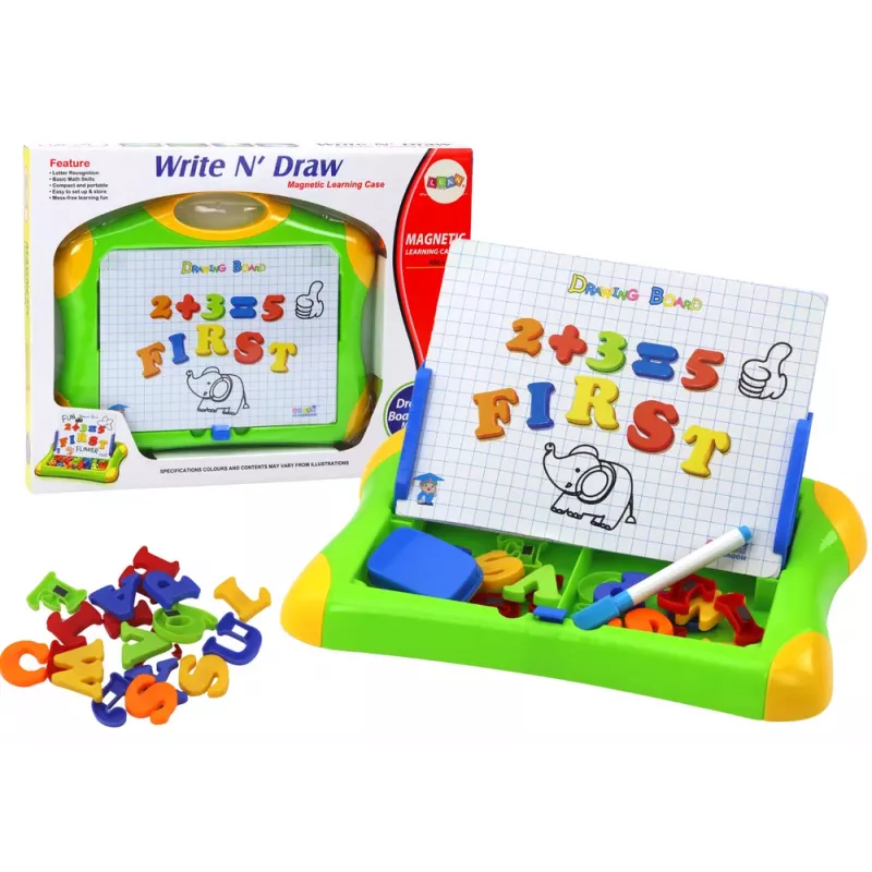 LEAN TOYS Magnetinė mokomoji lenta su raidėmis, skaičiais, žymekliu ir kempine