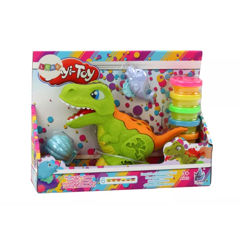 LEAN TOYS Dinosaur Playdough rinkinys 6 spalvų su delfino ir jūros kriauklės formelėmis