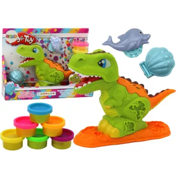 LEAN TOYS Dinosaur Playdough rinkinys 6 spalvų su delfino ir jūros kriauklės formelėmis