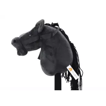 LEAN TOYS Plush Horse Head On A Stick Hobby Horse Long-haired Horse Black with Sounds