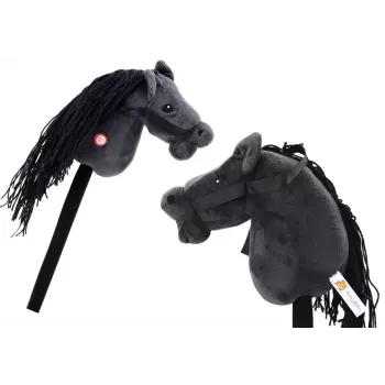 LEAN TOYS Plush Horse Head On A Stick Hobby Horse Long-haired Horse Black with Sounds