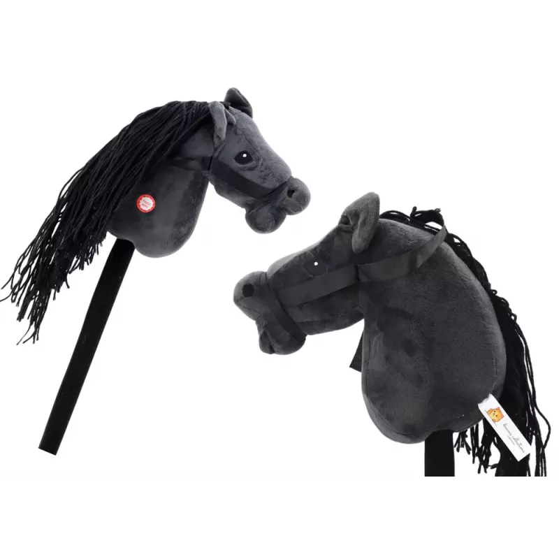 LEAN TOYS Plush Horse Head On A Stick Hobby Horse Long-haired Horse Black with Sounds