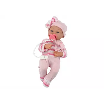 LEAN TOYS Baby Doll with Striped Sweater, Hat, Scarf and Accessories, Pink