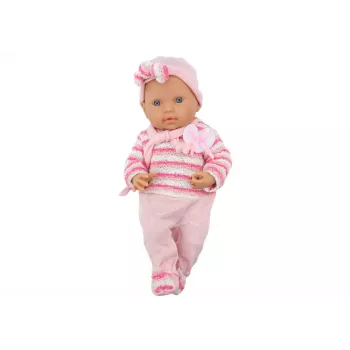 LEAN TOYS Baby Doll su dryžuotu megztiniu, kepure, šaliku, rožinė