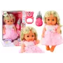 LEAN TOYS Lėlė šviesiai rožine suknele su šlapinimosi funkcija, buteliuku ir barškučiu