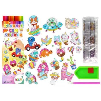 LEAN TOYS Diamond Embroidery Stickers – 12 dalių deimantinių lipdukų rinkinys vaikams