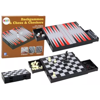 LEAN TOYS 3in1 Game Set Magnetic Board Chess Checkers Backgammon