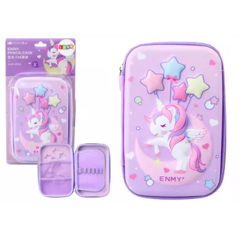 LEAN Large 3D Unicorn Pencil Case, Foldable, Purple, 23x15x5 cm