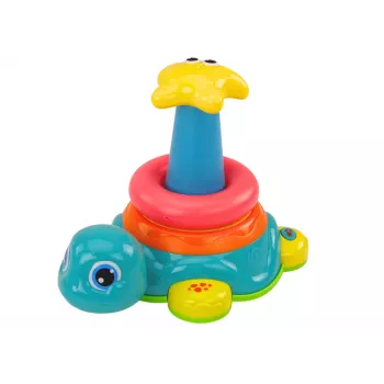 LEAN TOYS Pyramid Riding Turtle 2in1 Puzzle Wheels Lights Sounds