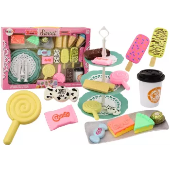 LEAN TOYS Saldumynų kavinės rinkinys – Figūrėlės, kava, pyragaičiai, 25 vnt.