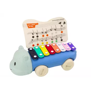 LEAN TOYS Hippopotamus Cymbals On Wheels Instrument For Children Colorful Educational