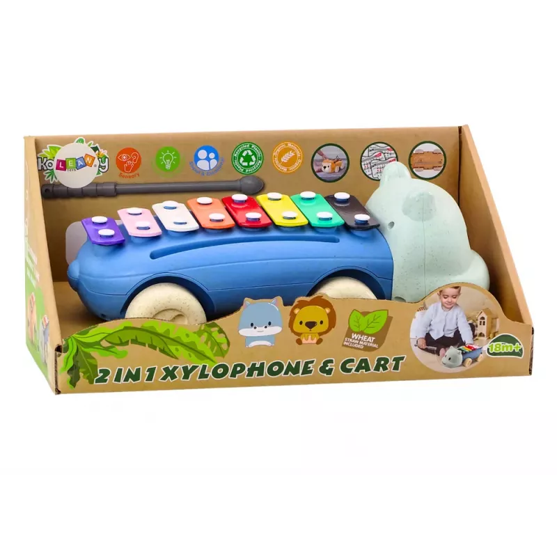 LEAN TOYS Hippopotamus Cymbals On Wheels Instrument For Children Colorful Educational