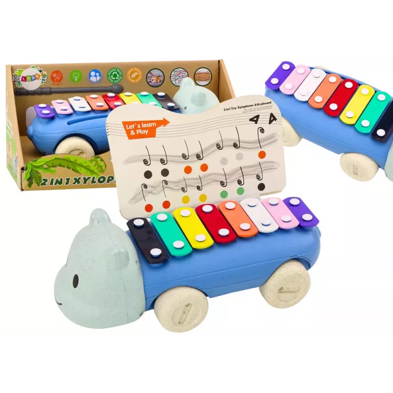 LEAN TOYS Hippopotamus Cymbals On Wheels Instrument For Children Colorful Educational
