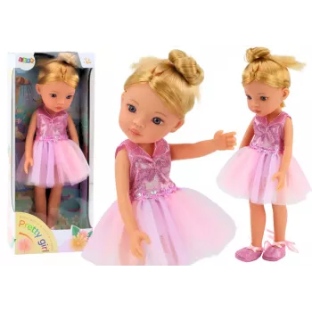 LEAN TOYS Pink Ballerina Doll 33cm su Suknele, Baleto Batais, Tiara