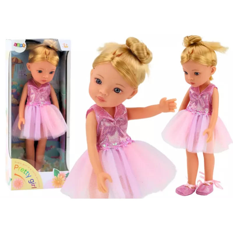 LEAN TOYS Pink Ballerina Doll 33cm su Suknele, Baleto Batais, Tiara