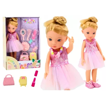 LEAN TOYS Balerinos lėlė su rožiniais aksesuarais