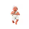 LEAN TOYS Baby Doll baltais ir pilkais drabužiais, kepure, čiulptuku ir antklode