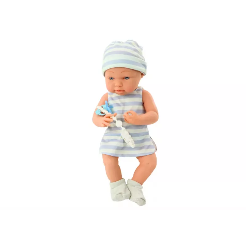 LEAN TOYS Baby Doll in Blue and White Clothes, Hat, Pacifier, Bib, Quilt