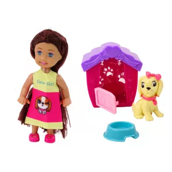 LEAN TOYS Mini Doll Long Hair Colorful Dress Dog Buda