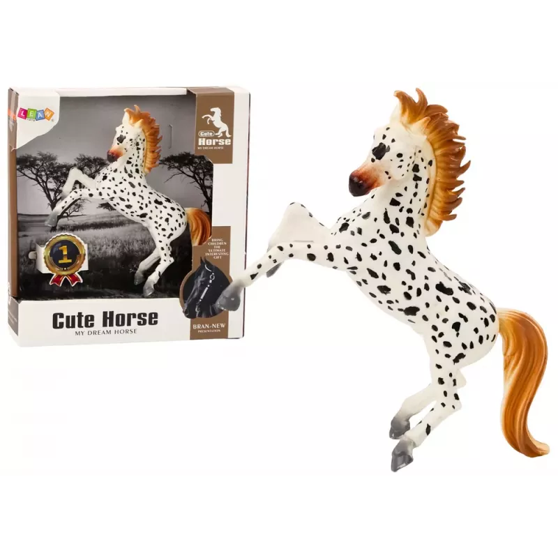 LEAN TOYS Horse Figurine White Horse with Polka Dots Standing Stable Farm Cute Horse