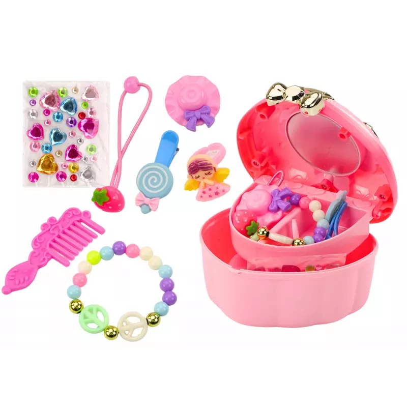 LEAN TOYS 3 viename: Skrynia, Širdelės formos dėžutė, Papuošalų dėžutė, Aksesuarai MIX