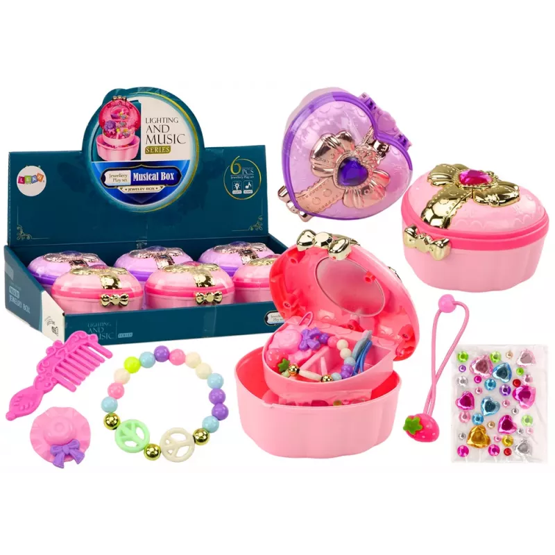 LEAN TOYS 3 viename: Skrynia, Širdelės formos dėžutė, Papuošalų dėžutė, Aksesuarai MIX