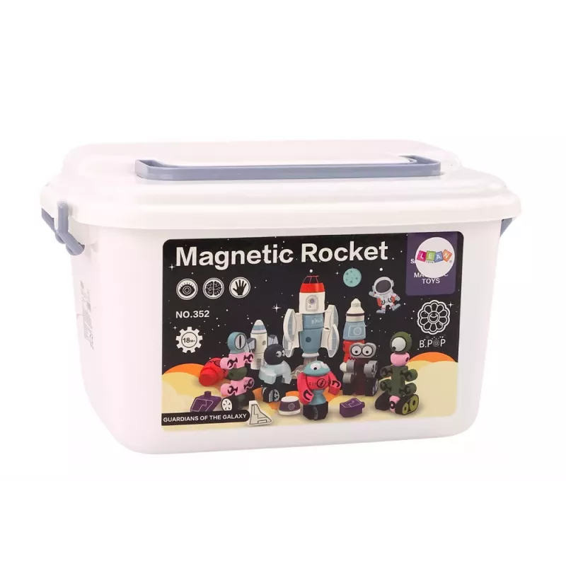 LEAN TOYS Magnetiniai blokeliai Kosminės raketos rinkinys 56 dalys - Magnetinis raketų mišinys