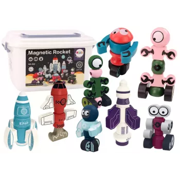 LEAN TOYS Magnetiniai blokeliai Kosminės raketos rinkinys 56 dalys - Magnetinis raketų mišinys
