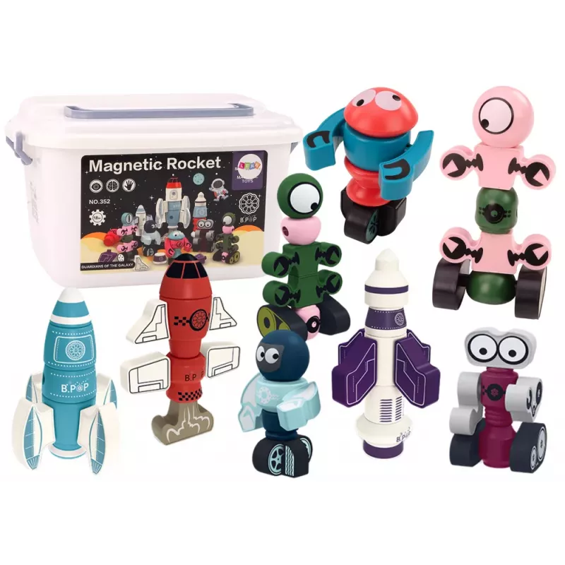 LEAN TOYS Magnetiniai blokeliai Kosminės raketos rinkinys 56 dalys - Magnetinis raketų mišinys