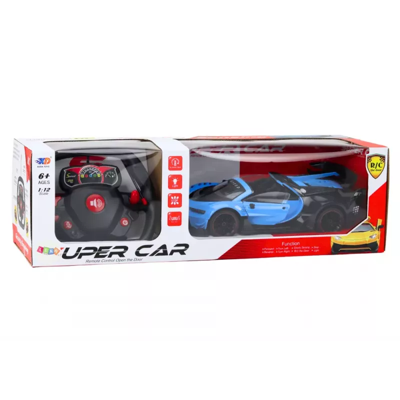 LEAN TOYS nuotoliniu valdymu sportinis automobilis RC 1:12 su atsidarančiomis durimis mėlynas