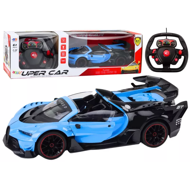 LEAN TOYS nuotoliniu valdymu sportinis automobilis RC 1:12 su atsidarančiomis durimis mėlynas