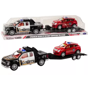 LEAN TOYS Policijos komplektas: pikapas, visureigis, vilkikas su priekaba
