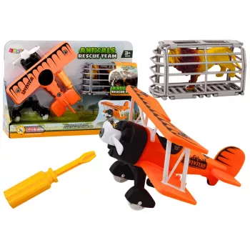 LEAN TOYS Airplane Light Plane Animal Transport Cage Lion Unscrewable Screwdriver