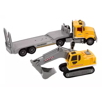 LEAN TOYS Lora Truck Crawler Excavator su šviesomis, garsais ir važiavimu – geltona, 1:14 mastelis, 2.4 GHz RC