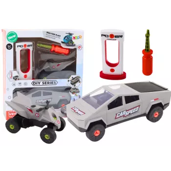 LEAN TOYS Automobilio ir keturračio konstravimo rinkinys DIY Pilka