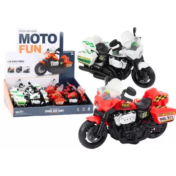 LEAN TOYS Policijos motociklas 1:10 Šviesos Garsai Baltas Raudonas