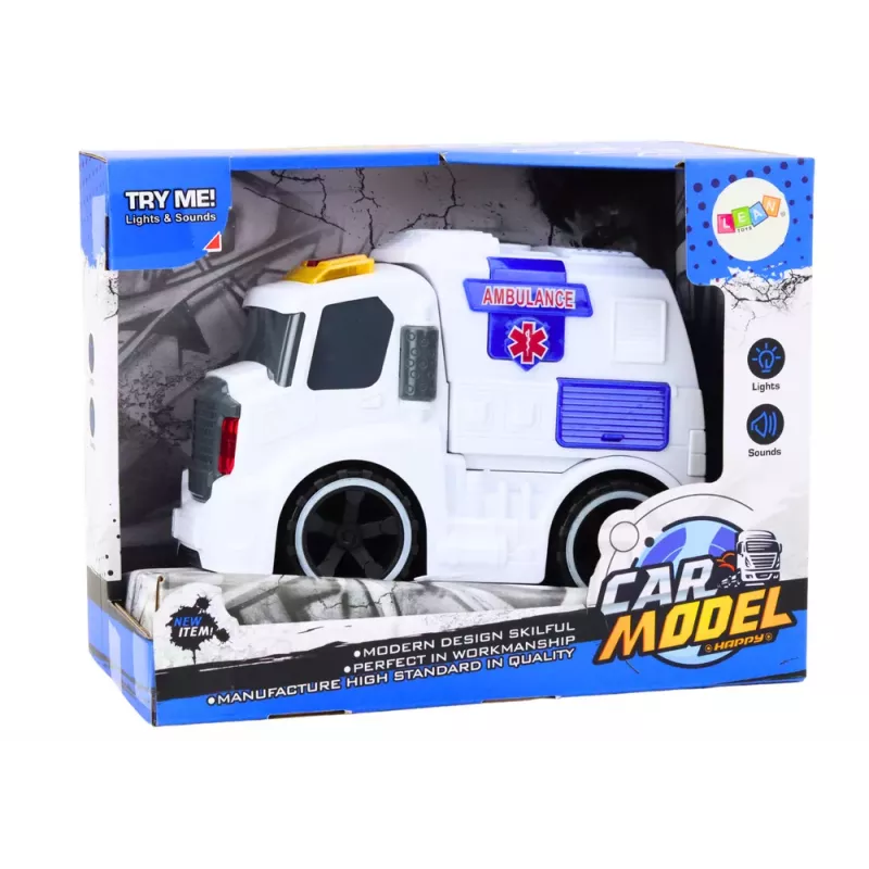 LEAN TOYS Greitosios pagalbos automobilis su šviesomis ir garsais - Baltas