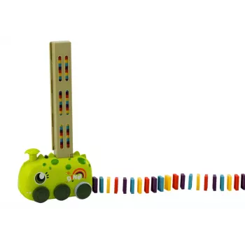 LEAN TOYS Žalias dinozaurų automobilis su domino kaladėlėmis, 4 spalvų blokeliai