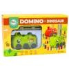 LEAN TOYS Žalias dinozaurų automobilis su domino kaladėlėmis, 4 spalvų blokeliai