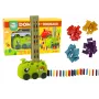 LEAN TOYS Žalias dinozaurų automobilis su domino kaladėlėmis, 4 spalvų blokeliai