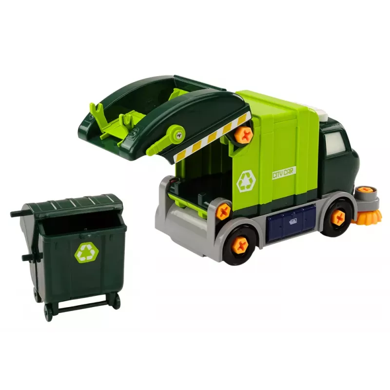LEAN TOYS Cartoon Garbage Truck Turning Movable DIY Green 358 Pieces Building Blocks Set