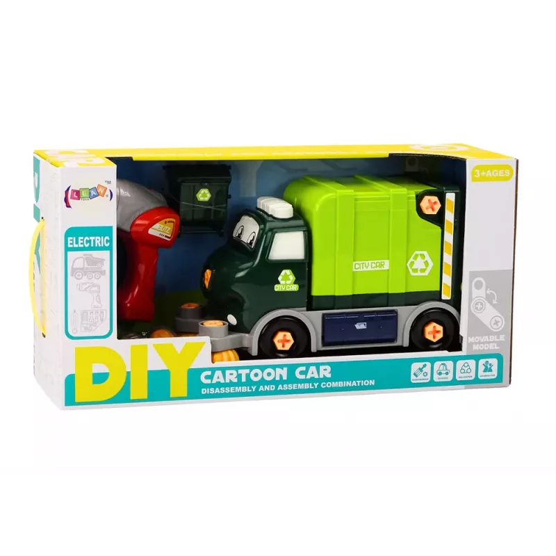 LEAN TOYS Cartoon Garbage Truck Turning Movable DIY Green 358 Pieces Building Blocks Set
