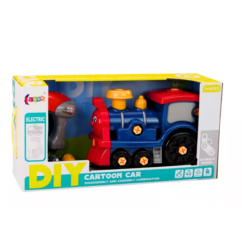 LEAN TOYS Cartoon Turning Locomotive DIY Building Blocks Kit Navy Blue 386 Pieces