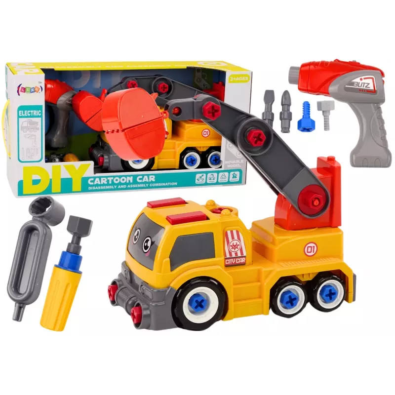 LEAN TOYS Ardomas Sunkvežimis su Krano Strėle DIY Oranžinis