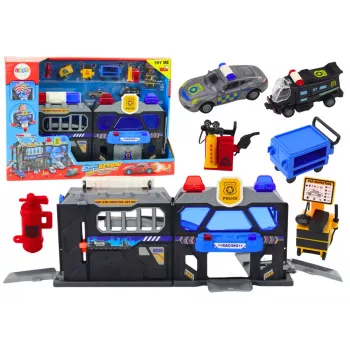 LEAN TOYS Set of Expandable Garage Track in a Suitcase Police Lights and Sounds