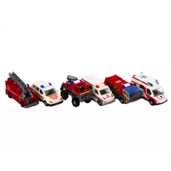 LEAN TOYS Bazinė gaisrinė, ligoninė, komandų centras su transporto priemonėmis 6 vnt.